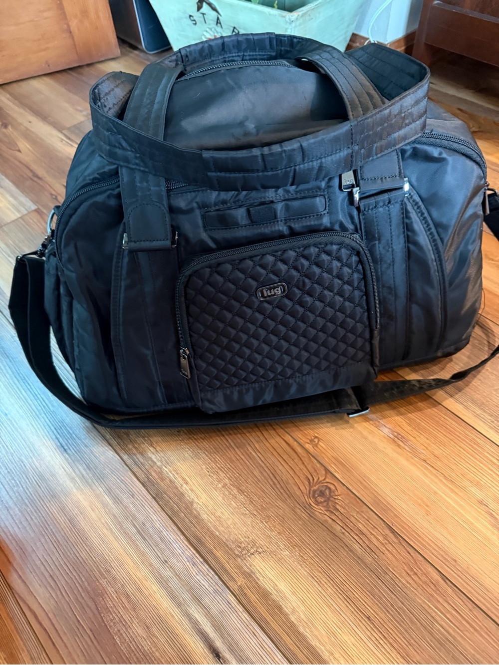 lug Quilted Black Travel Tote with Front Pocket - Picture 3 of 5